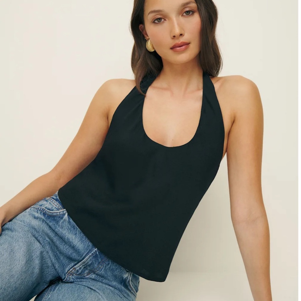 Reformation Black Halter Tank Top